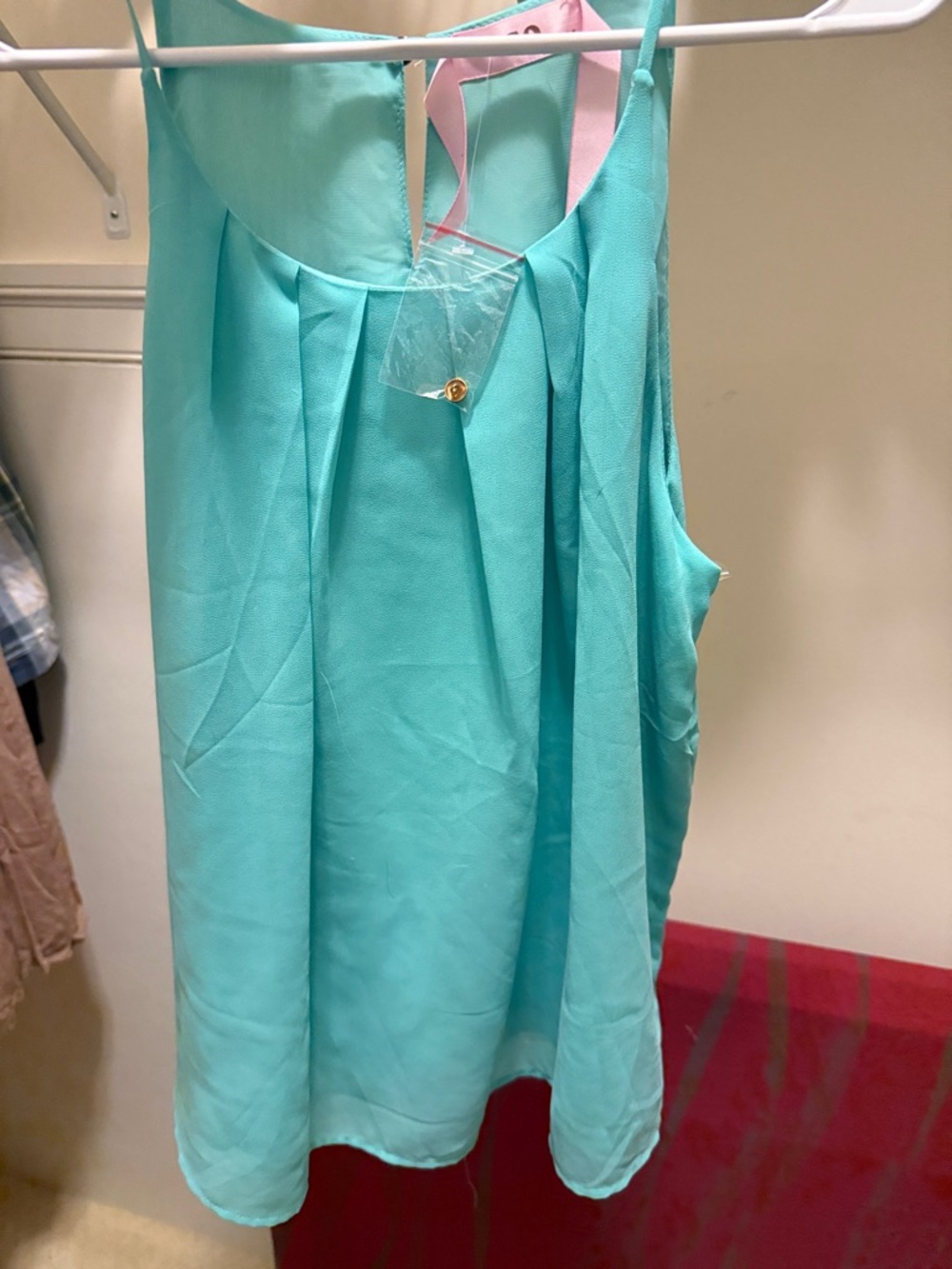 Pleated Aqua Spaghetti-Strap Camisole